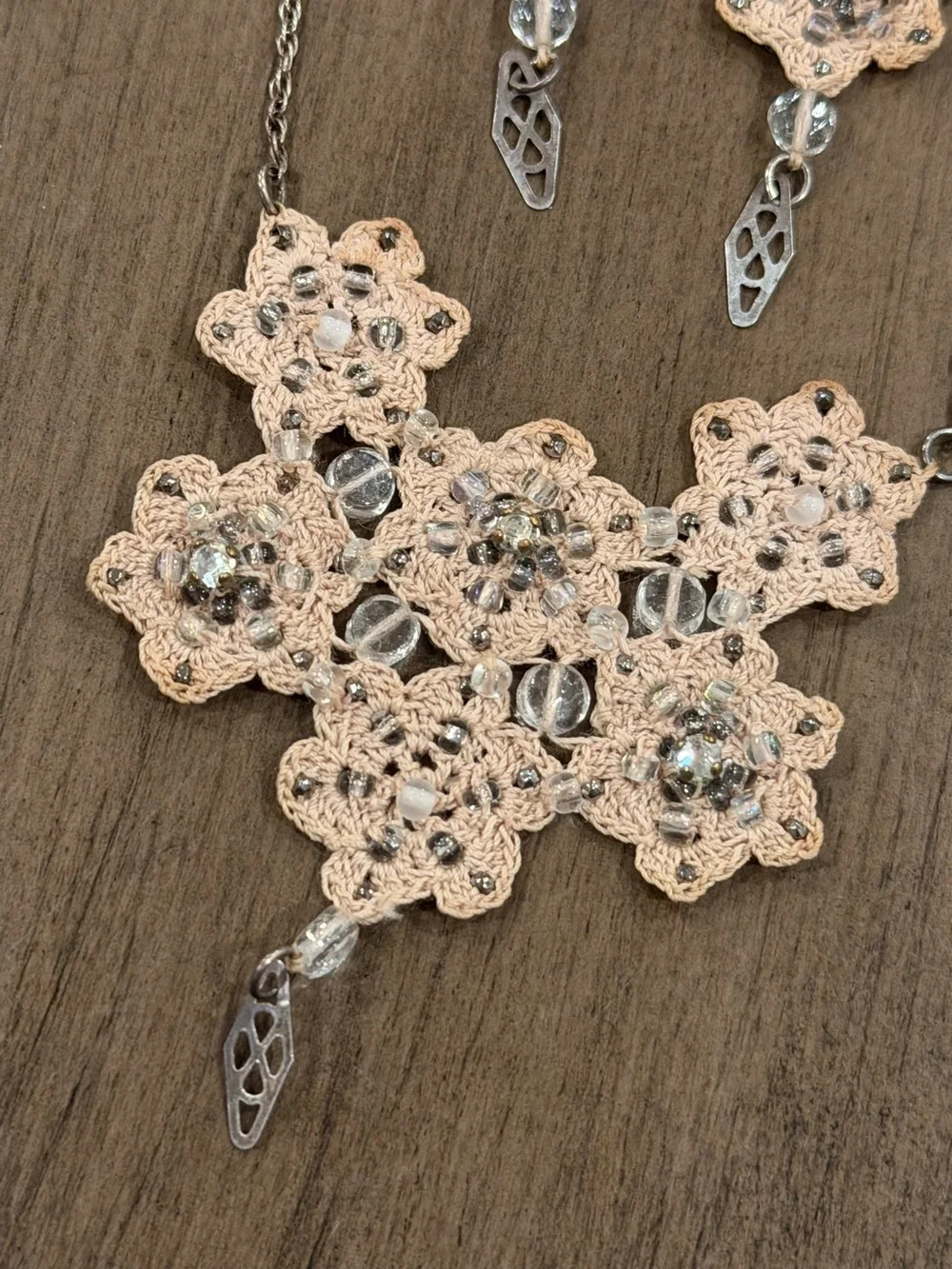Delicate Cream Crochet Lace Floral Necklace & Earrings Set Vintage Style #